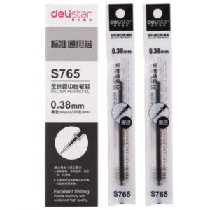 得力S765全针管水笔芯 0.38mm 20支中性笔笔芯 财务细头黑色水笔替换芯