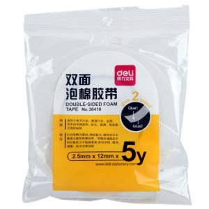 得力30410 海绵胶 12mm*5y泡棉双面胶 强粘性胶带