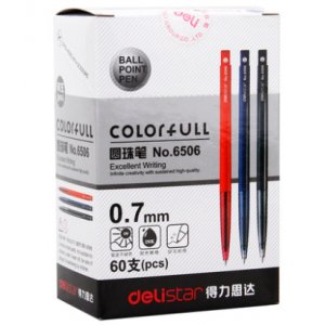 得力6506自动圆珠笔60支装0.7mm按动型办公书写红蓝黑色原子笔考试笔